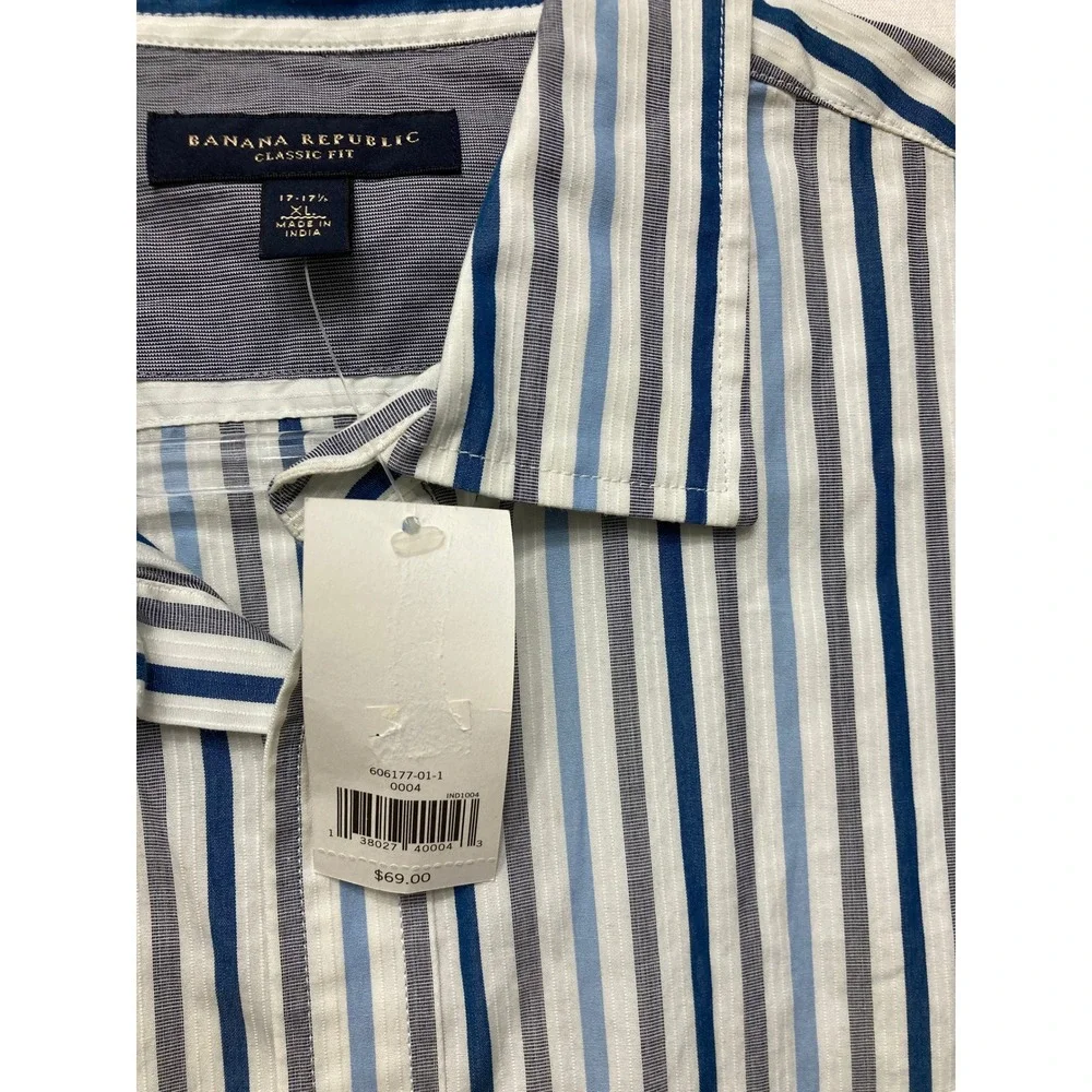 New Banana Republic Button Down XL Blue Striped Classic Fit Cotton Long Sleeve